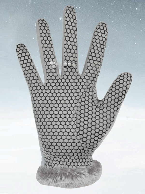 Stylish Women's Anti-slip Warm Gloves for Training with hexagonal grip pattern, fleece lining, and elastic wristband.